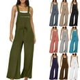 thumbnail image 1 of lcziwo Bib Overalls for Women Casual Baggy Wide Leg Jumpsuits 2025 Summer Cotton Linen Sleeveless Rompers One Piece Jumper Pants with Pockets Beach Outfits, 1 of 9