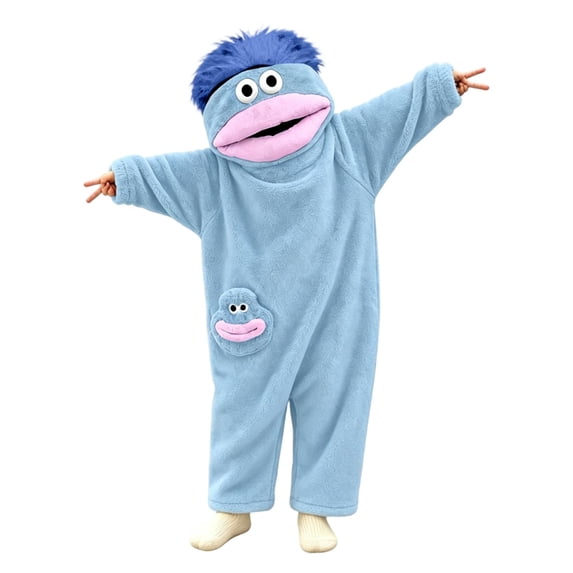 lcziwo Big Mouth Monster Onesie Kids Funny Unisex Toddler Fuzzy Pajamas Soft Plush One Piece Jumpsuits Winter Thermal Loungewear Blue,9-10 Years