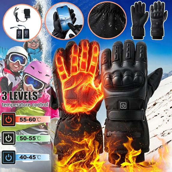 lcziwo Black Heated Gloves for Men Women, Waterproof Winter Motorcycle, Skiing, Snowboarding, Fast Heating Gloves Without Battery