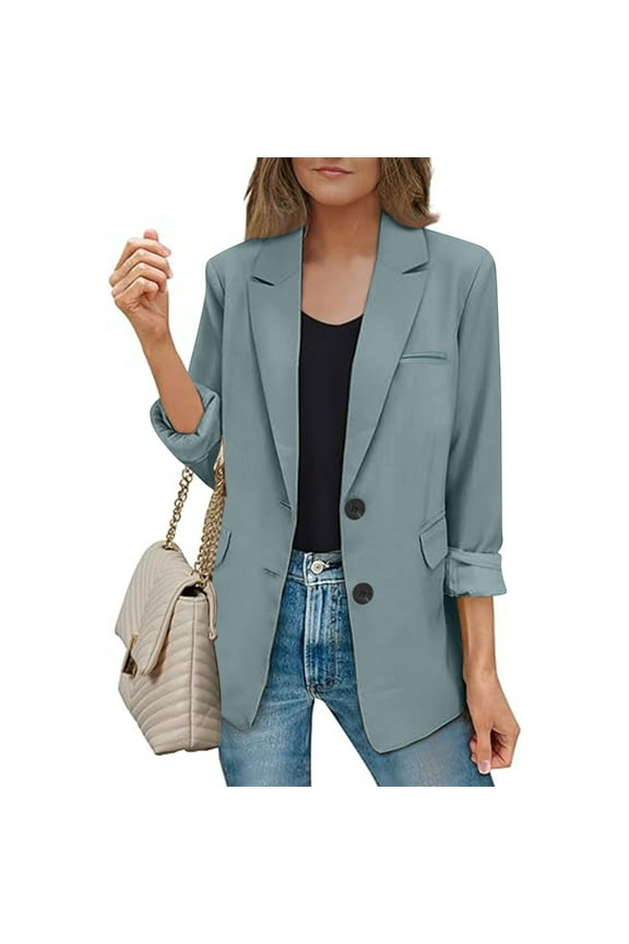 Blazer for Women Business Professional,Womens Bussiness Casual Blazers Open Front Long Sleeve Work Office Blazer Jacket Button Lapel Blazer Blue,XXXL