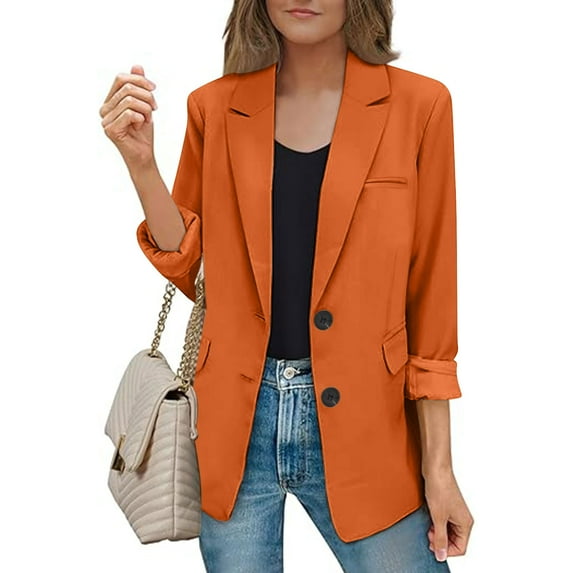 lcziwo Blazers for Tall Women Business Casual,Blazers for Women Business Casual Long Sleeve Lapel Open Front Button Work Office Blazer Jackets 2024 Orange,XL