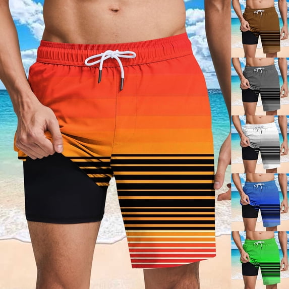 lcziwo Board Short Swimsuit for Men Print Rash Guard Drawstring Elastic Waist Swim Short Summer Fathion Beach Short with Lined Green XXL