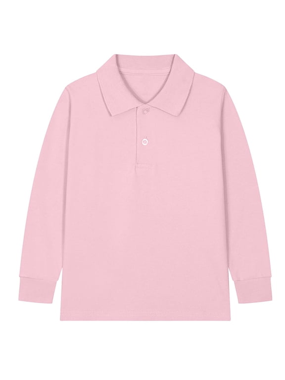 Boy Uniform Shirts Long Sleeve Girls Polos Shirts Kids School Golf Shirts Collared Fall Solid Color Polo T-Shirts Pink,3 Years