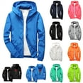 thumbnail image 1 of lcziwo Boys Girls Waterproof Rain Jacket Lightweight Soft Hooded Kids Windbreaker Long Sleeve Zip up Hoodies Raincoat with Pockets, Blue, 5-6Years, 1 of 7