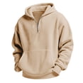 thumbnail image 1 of lcziwo Boys Waffle Knit Hoodies Solid Color Half Zip Hoodie with Pockets Casual Comfy Long Sleeve Winter Sweatshirts 2026 Beige,5 Years, 1 of 7