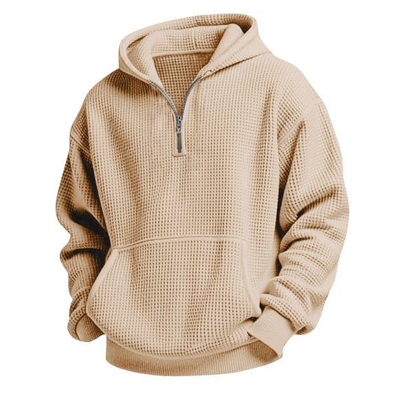 lcziwo Boys Waffle Knit Hoodies Solid Color Half Zip Hoodie with Pockets Casual Comfy Long Sleeve Winter Sweatshirts 2026 Beige,5 Years