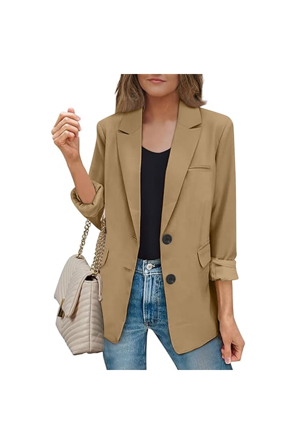 Business Casual Blazer for Women Plus Size,Blazers for Women Business Casual Long Sleeve Lapel Open Front Button Work Office Blazer Jackets 2024 Khaki,XL