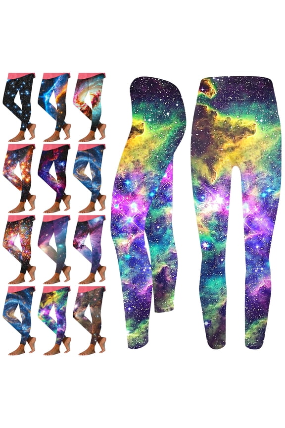 Butt Lifting Leggings for Women Galaxy Printed Ankle Length Stretchy Yoga Pants High Waisted Seamless Workout Tights Blue M