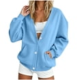 thumbnail image 1 of lcziwo Button Down Cardigan Sweatshirts for Women V Neck Jackets with Pockets Oversized Drop Shoulder Winter Sweatshirt 2026 Light Blue,L, 1 of 7