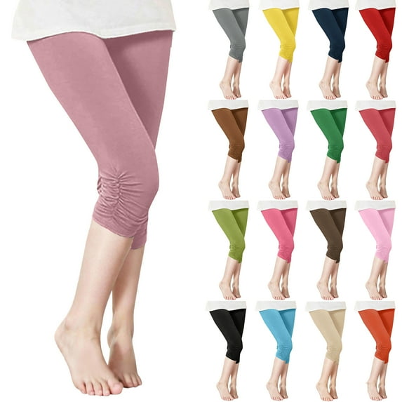 lcziwo Capri Leggings for Teen Girls Knee Length High Waist Tummy Control Legging Capris Summer Casual Pleated Stretch Cropped Yoga Pants Brown 5 Years