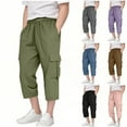 thumbnail image 1 of lcziwo Cargo Capris for Girls Elastic Waist Drawstring Straight Wide Leg Capri Pants Boys Solid Cropped Trousers with Multi Pocket Black 140 Sales of The Day Clearance Prime, 1 of 7