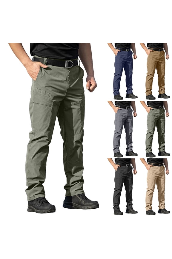 Cargo Pants Men Multiple Pockets Work Construction Pants Water Resistant Rip Stop Beach EDC Classic Fit Pants Black M
