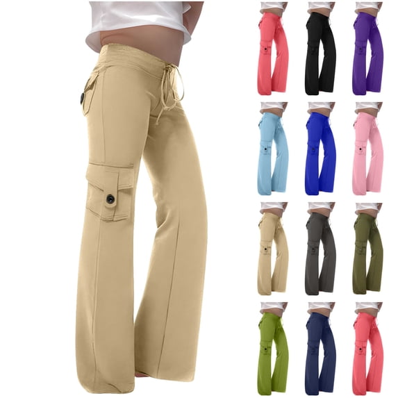 lcziwo Cargo Pants with Pockets Teen Girls High Waist Baggy Yoga Pants Casual Workout Wide Leg Sweatpants Fall Winter Clothes, Green, 120