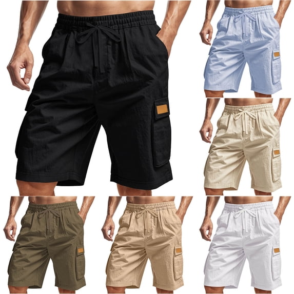 lcziwo Cargo Shorts for Men Multi Pockets Solid Color Summer Casual Drawstring Chino Shorts Camping Fishing Work Shorts Beige XL