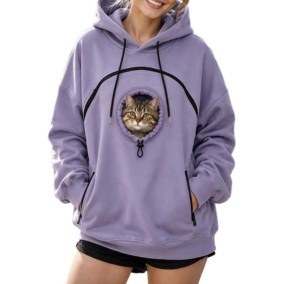 lcziwo Cat Hoodie for Women with Zipper Pouch Pet Hoodies Oversized Dog Carrier Hooded Sweatshirt with Carrying Pockets 2026 Purple,L