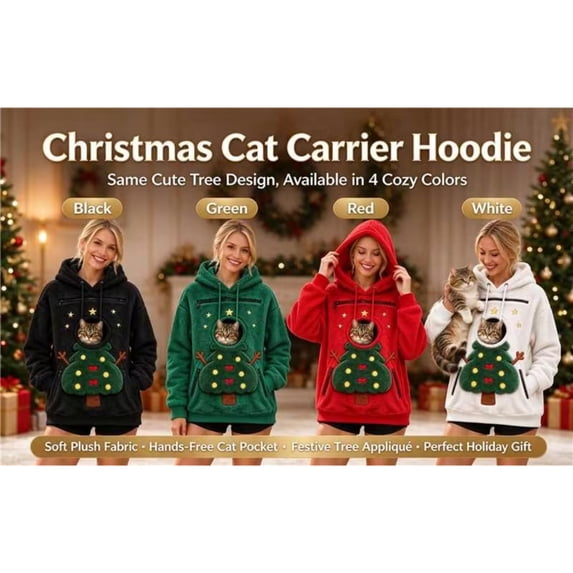 lcziwo Christmas Hoodie for Women Casual Fleece Pet Pouch Hooded Sweatshirts Drop Shoulder Side Pocket Pullover Tops