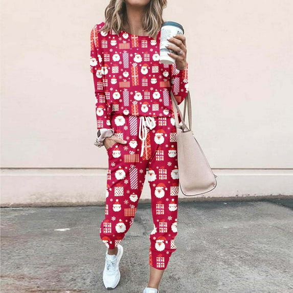 lcziwo Christmas Jogger Set Women,Sweatsuits for Women Set 2 Piece Long Sleeve Cute Christmas Printed Crewneck Pullover Tops and Drawstring Jogger Pants Workout Tracksuits 2023