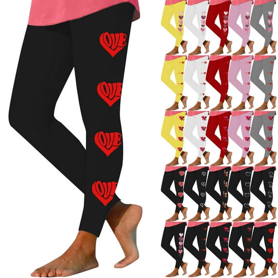 lcziwo Christmas Sales Clearance, Leggings for Women Funny Love Heart Print Compression Leggings Casual High Waisted Tummy Control Tight Workout Yoga Pants Black XXL