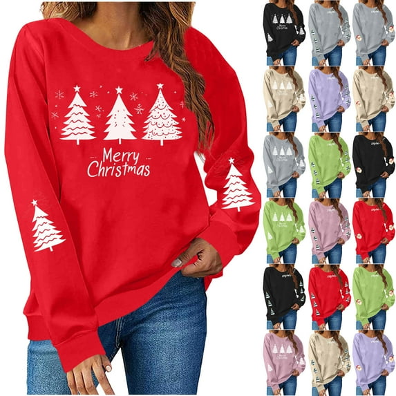 lcziwo Christmas Shirts for Women Long Sleeve Round Neck Sweatshirts Loose Casual Pullover Tops Teen Girls Clothes, Gray, XXL