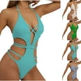 thumbnail image 1 of lcziwo Clearance Items Women's Bikini Swimsuits Halter Modest Full Coverage One Piece Swimwear Summer Hollowed Out High Waisted Bathing Suits Light Blue M, 1 of 4