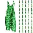 thumbnail image 1 of lcziwo Cotton Linen Jumpsuits for Women Loose Fit Sleeveless Straps Wide Leg Holiday Rompers 2025 St. Patrick's Day Shamrock Print Overalls Vacation Outfits Green L, 1 of 6