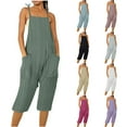 thumbnail image 1 of lcziwo Cropped Jumpsuits for Women 2025 Summer Casual Vacation Outfits Eyelet Embroidery Adjustable Strap Short Overalls One Piece Capri Pants with Pockets Prime Day Sales, 1 of 6