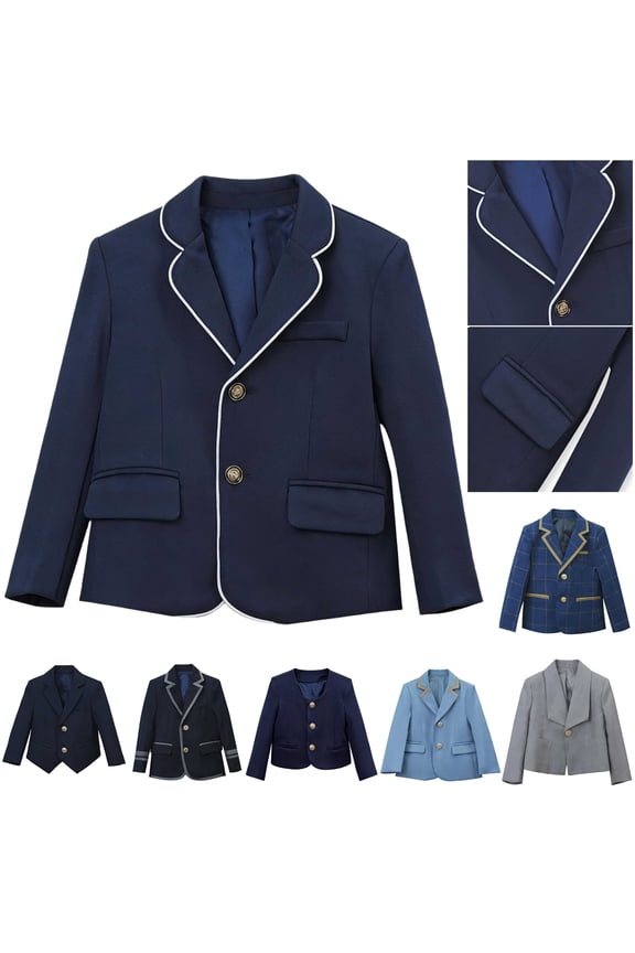 Cute School Uniform Kids Casual Button Collar Long Sleeve Sport Coats Solid Color Slim Fit Blazer Jacket Black