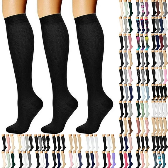 lcziwo Cycling Compression Socks for Women (3 Pairs), Knee High Warm Stockings Support for Sports, Running, Green, L/XL