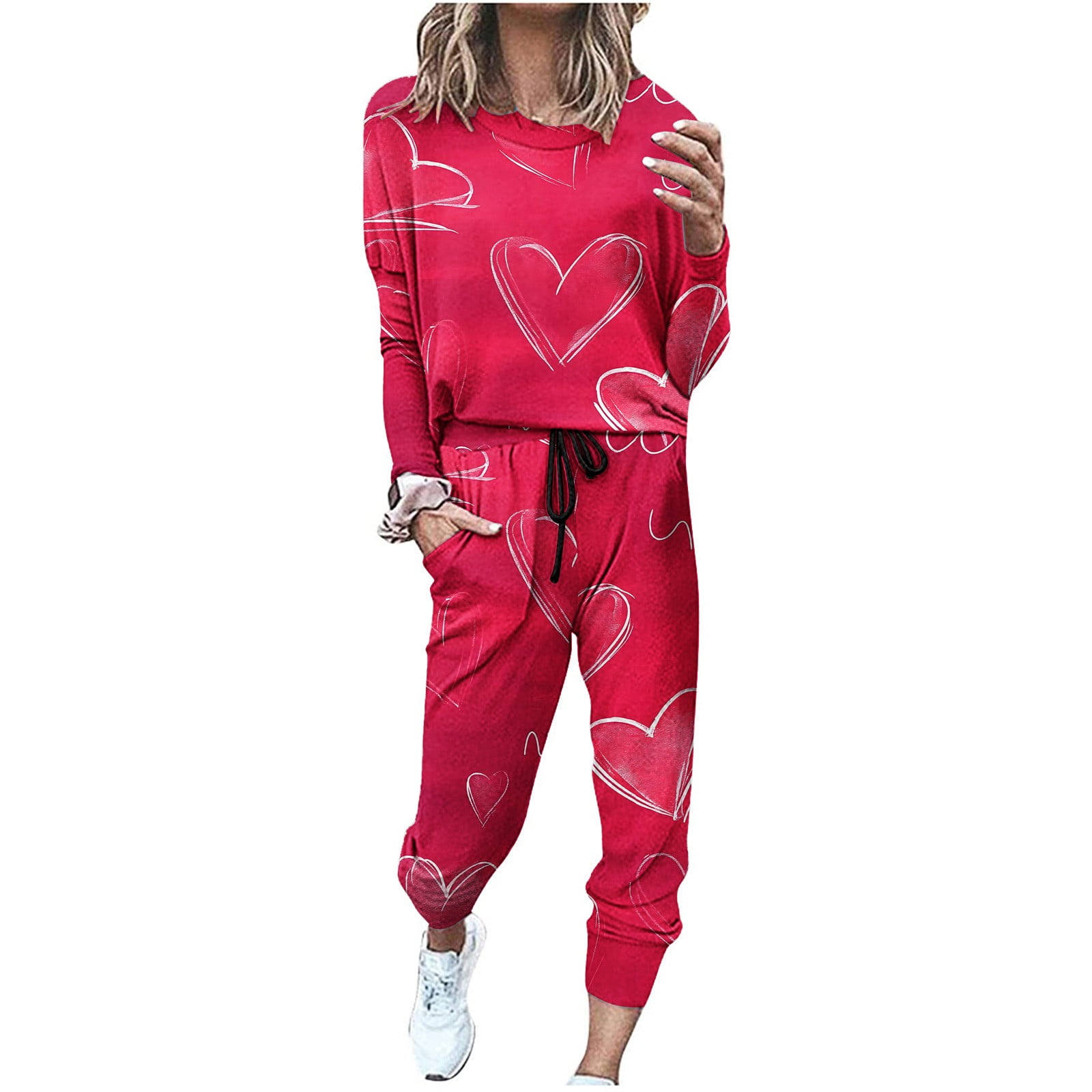 Super Lady Full Size Crinkle Check Round Neck Top and Pants Lounge Set