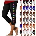 thumbnail image 1 of lcziwo Daily Sales, Women's High Waist Tummy Control Cropped Yoga Pants Valentine's Day Heart Printed Workout Leggings Casual Elastic Tight Capri Leggings White S, 1 of 5