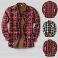 thumbnail image 1 of lcziwo Deals Today Men's Long Sleeve Sherpa Lined Shirt Jacket Flannel Plaid Fleece Coats Winter Button Down Thicken Jackets with Pocket,Red,M, 1 of 1