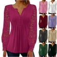 thumbnail image 1 of lcziwo Dollar Sales, Tunic Tops for Women Elegant Lace Lantern Long Sleeve T-Shirt Loose Casual Button V Neck Henley Shirts Trendy Solid Color Pullover Blouse Red L, 1 of 8