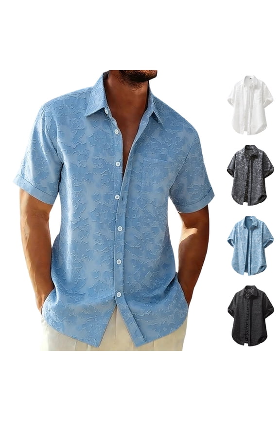 Dress Shirts for Men Lightweight Loose Summer Holiday T-Shirts Untucked Regular Fit Short Sleeve Tee Black S