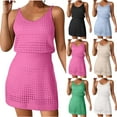 thumbnail image 1 of lcziwo Womens Crochet Knit Hollow Out One Piece Dress 2025 Summer Cover Ups Rompers Sleeveless Beach Swimsuit Vacation Outfits Blue XL, 1 of 7