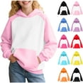 thumbnail image 1 of lcziwo Fall Sweatshirt for Teen Girls Color Block Pullover Hoodies Trendy Casual Long Sleeve Kangaroo Pocket Hooded Sweatshirts Black 100, 1 of 8