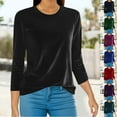 thumbnail image 1 of lcziwo Flash Deals Womens Plus Size Velvet Tops Long Sleeve Casual Solid Color Blouses Vintage Lightweight Crew Neck Tee Shirts,Blue,XXXXL, 1 of 6