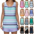 thumbnail image 1 of lcziwo Two Piece Tankini Swimsuits for Women Blouson Swim Tank Top with Shorts Bathing Suits Summer Fashion Stripe Swimwear Gray XXXXXL, 1 of 6