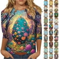 thumbnail image 1 of lcziwo Womens 3/4 Length Sleeve Shirts Easter Eggs Graphic Tees Shirt Casual Round Neck Pullover Blouses Cute Rabbit Print Tunic Tops Multicolor S, 1 of 6