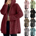 thumbnail image 1 of lcziwo Fleece Hoodies Jackets for Women Casual Single Breasted Sherpa Hooded Coat Fall Winter Warm Outwear Going Out Tops Dark Gray M, Camisas Para Hombres, 1 of 9