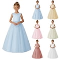 thumbnail image 1 of lcziwo Flower Girl Dress Summer Solid Color Mesh Birthday Dress Sleeveless Ball Gowns with Bow Knot Back to School Uniform Beige, 1 of 6