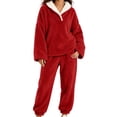 thumbnail image 1 of lcziwo Fluffy Pajama Set for Women Winter Warm Fleece Sleepwear Comfy Soft Coral Fuzzy Pjs 2 Piece Loungewear Plush Outfits Wine,XL, 1 of 8