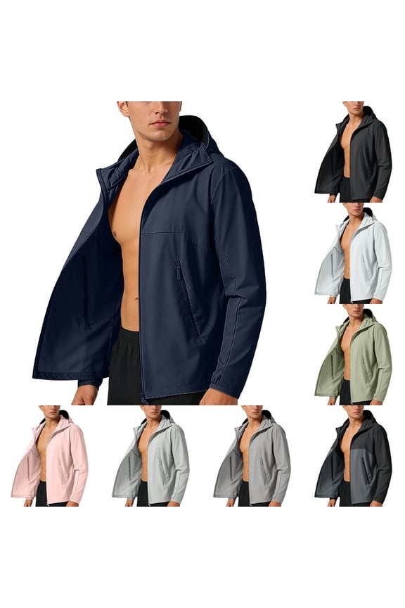 Full Zip Hoodies for Men UV Sun Protection Big and Tall Long Sleeve Jackets Solid Color Loose Waterproof Hawaii Outerwear White XXXXXL