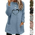 thumbnail image 1 of lcziwo Fuzzy Fleece Sweatshirts for Women Winter Warm Sherpa Pullover Cute Heart Print Casual Thermal Sweatshirt Loose Comfy Loungewear Tunic Tops with Pockets White XL, 1 of 6