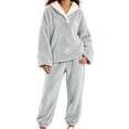 thumbnail image 1 of lcziwo Fuzzy Pajamas for Women Set Winter Warm Fleece Sleepwear Comfy Soft Coral Fluffy Pjs 2 Piece Loungewear Plush Outfits Gray,XXL, 1 of 8