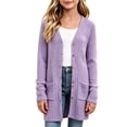 thumbnail image 1 of lcziwo Girl Long Cardigan Lightweight Button Down Sweater with Pockets Youth Solid Color Soft Jackets Outgoing 2026 Purple,7-8 Years, 1 of 6