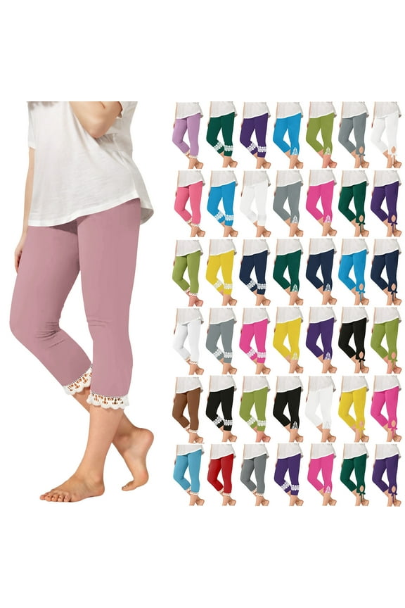 Girls Athletic Leggings Kid Dance Workout Running Capri Pants Cute Lace-Up School Stretch Sports Capri Tights Mint Green 2 Years Todays Sales