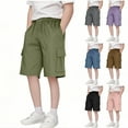 thumbnail image 1 of lcziwo Girls and Boys Cargo Shorts Loose Casual Solid Drawstring Long Bermuda Shorts Knee Length Wide Leg Short Pants with Pockets Pink 120, 1 of 7