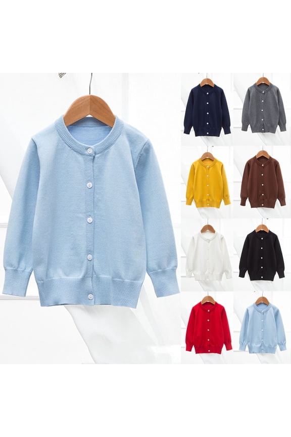 Girls Cardigan Sweater School Uniforms Toddler Long Sleeve Button Knit Solid Sweaters Tops Fall Clothes, Navy, 7-8 Years