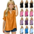 thumbnail image 1 of lcziwo Girls Cotton Linen Shirts 2025 Summer Short Sleeve V Neck Button Tops Dressy Casual Loose Tunic Blouses Orange Ofertas en Walmart, 1 of 6