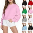 thumbnail image 1 of lcziwo Girls Crew Neck Long Sleeve Cropped Sweatshirts Casual Loose Fit Pullover Tops Fall Trendy Clothes Light Blue 120, 1 of 8